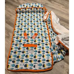 Biloban Kids Play Mat Roll Up Fish Print Orange Trim Oeko Tex Toddler Toddler